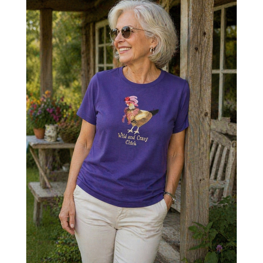 Purple Wild Crazy Chick Graphic Tee LP Red Hat Society Grandma Core Funny  Shirt
